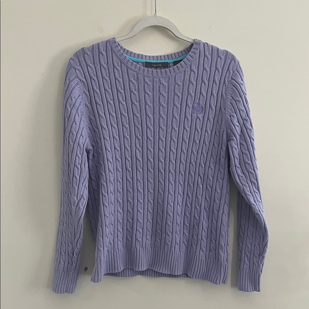 Vintage Liz Claiborne Purple Cable Knit Sweater Cotton Preppy Collegiate Coastal